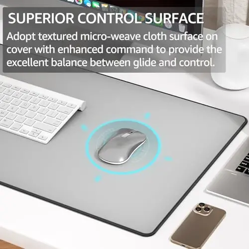 KTRIO Large Gaming Mouse Pad with Stitched Edges, Extended Mousepad with Superior Micro-Weave Cloth, Non-Slip Base, Water Resist Keyboard Pad for Gamer, Office & Home, 31.5x15.7in, Silver Grey - 2