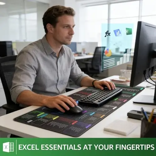 KTRIO Excel Shortcuts Mousepad, Desk Mat, 31.5 x 11.8 in, XL | Smooth Micro-Weave Surface, Shortcut Reference, Non-Slip Rubber Base, Durable Stitched Edges, Office & Home Use - KTRIO (1)