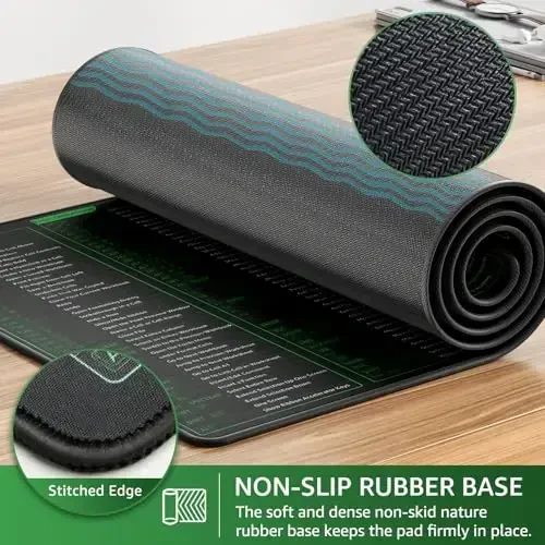 KTRIO Excel Shortcuts Mousepad with Superior Micro-Weave Cloth, Extended Mousepad with Stitched Edges, Non-Slip Base, Water Resist Keyboard Pad for Gamer, Office & Home, Excel Shortcuts - 4