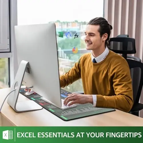 KTRIO Excel Shortcuts Mousepad with Superior Micro-Weave Cloth, Extended Mousepad with Stitched Edges, Non-Slip Base, Water Resist Keyboard Pad for Gamer, Office & Home, Excel Shortcuts - 2