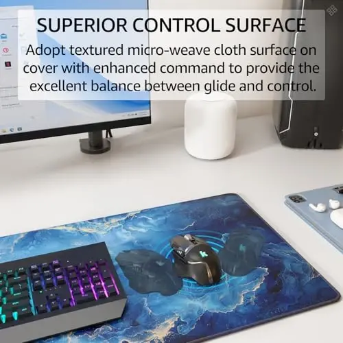 KTRIO Large Gaming Mouse Pad, Desk Mat, 31.5 x 11.8 in, Blue Marble, XL | Smooth Micro-Weave Surface, Artistic Pattern Design, Non-Slip Rubber Base, Durable Stitched Edges, Office & Home Use - KTRIO (1)
