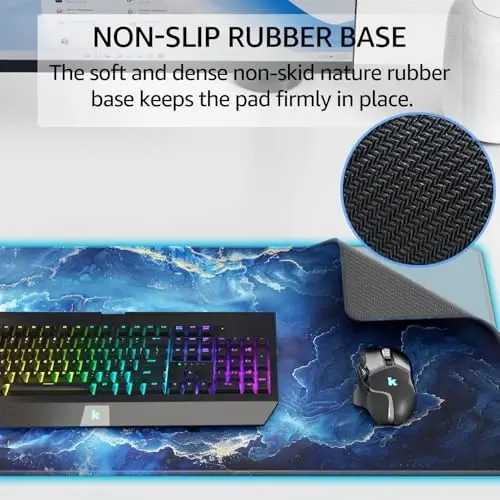KTRIO Large Gaming Mouse Pad, Desk Mat, 31.5 x 11.8 in, Blue Marble, XL | Smooth Micro-Weave Surface, Artistic Pattern Design, Non-Slip Rubber Base, Durable Stitched Edges, Office & Home Use - 4