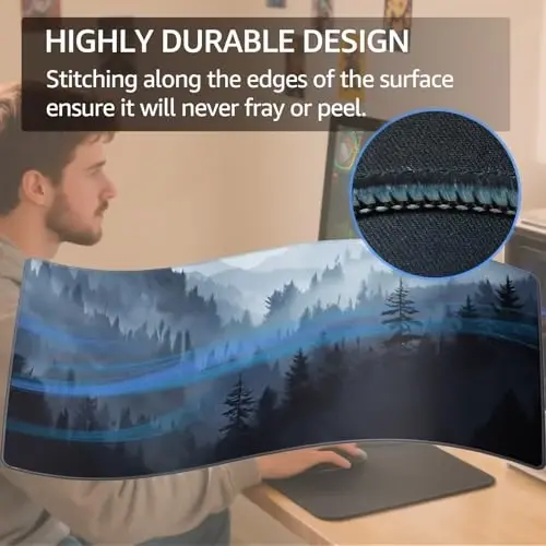 KTRIO Large Gaming Mouse Pad, Desk Mat, 31.5 x 11.8 in, Cloud Forest, XL | Smooth Micro-Weave Surface, Artistic Pattern Design, Non-Slip Rubber Base, Durable Stitched Edges, Office & Home Use - 3
