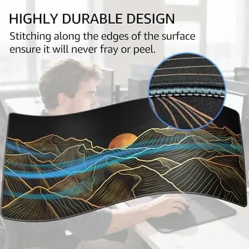 KTRIO Large Gaming Mouse Pad Desk Mat, Superior Micro-Weave Cloth, Non-Slip Rubber Base, Stitched Edges, Water-Resistant, for Gamer, Office & Home, 31.5 x 15.7 Inch, Bright Rise - 3