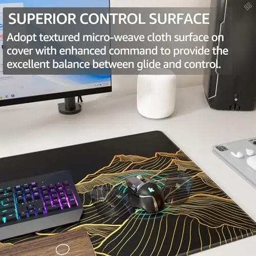 KTRIO Large Gaming Mouse Pad Desk Mat, Superior Micro-Weave Cloth, Non-Slip Rubber Base, Stitched Edges, Water-Resistant, for Gamer, Office & Home, 31.5 x 15.7 Inch, Bright Rise - 5