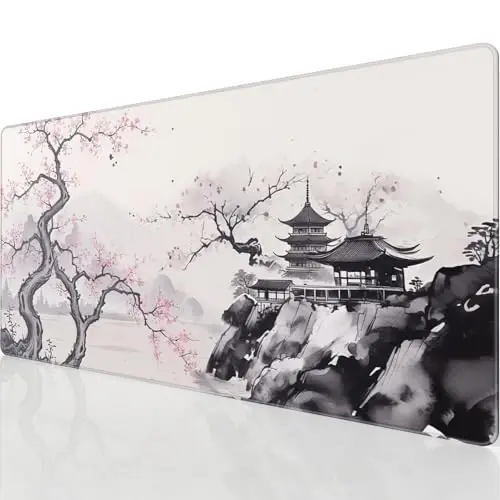KTRIO Large Gaming Mouse Pad Desk Mat, Superior Micro-Weave Cloth, Non-Slip Rubber Base, Stitched Edges, Water-Resistant, for Gamer, Office & Home, 31.5 x 15.7 Inch, Zen Sakura 