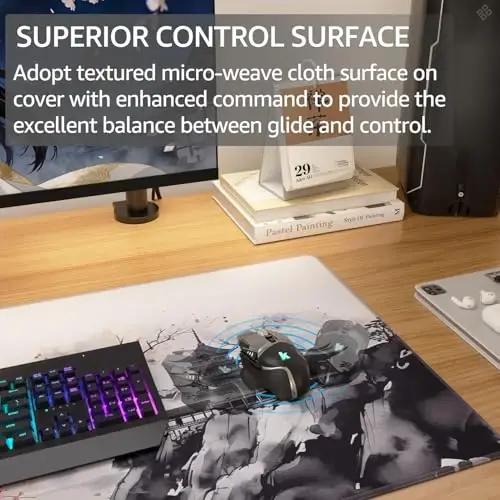 KTRIO Large Gaming Mouse Pad Desk Mat, Superior Micro-Weave Cloth, Non-Slip Rubber Base, Stitched Edges, Water-Resistant, for Gamer, Office & Home, 31.5 x 15.7 Inch, Zen Sakura - KTRIO (1)