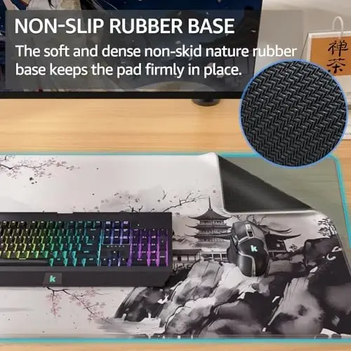 KTRIO Large Gaming Mouse Pad Desk Mat, Superior Micro-Weave Cloth, Non-Slip Rubber Base, Stitched Edges, Water-Resistant, for Gamer, Office & Home, 31.5 x 15.7 Inch, Zen Sakura - 3