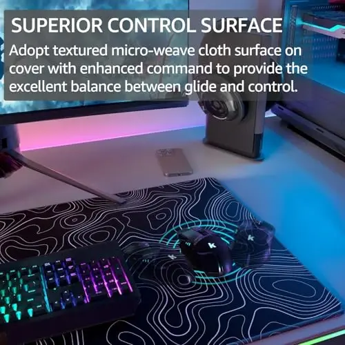 KTRIO Large Gaming Mouse Pad Desk Mat, Superior Micro-Weave Cloth, Non-Slip Rubber Base, Stitched Edges, Water-Resistant, for Gamer, Office & Home, 31.5 x 15.7 Inch，Black Topographic - KTRIO (1)