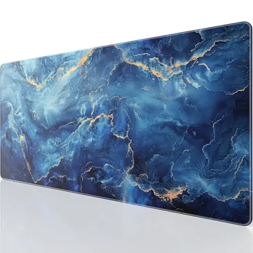 KTRIO Large Gaming Mouse Pad Desk Mat, Superior Micro-Weave Cloth, Non-Slip Rubber Base, Stitched Edges, Water-Resistant, for Gamer, Office & Home, 31.5 x 15.7 Inch，Blue Marble - 1