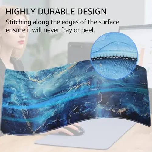 KTRIO Large Gaming Mouse Pad Desk Mat, Superior Micro-Weave Cloth, Non-Slip Rubber Base, Stitched Edges, Water-Resistant, for Gamer, Office & Home, 31.5 x 15.7 Inch，Blue Marble - 4