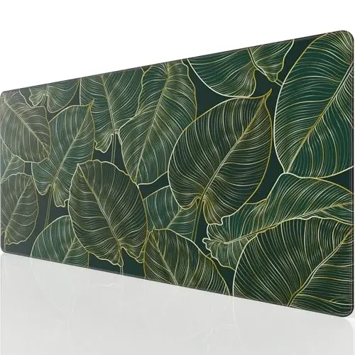 KTRIO Large Gaming Mouse Pad Desk Mat, Superior Micro-Weave Cloth, Non-Slip Rubber Base, Stitched Edges, Water-Resistant, for Gamer, Office & Home, 31.5 x 15.7 Inch，Golden Leaves - KTRIO