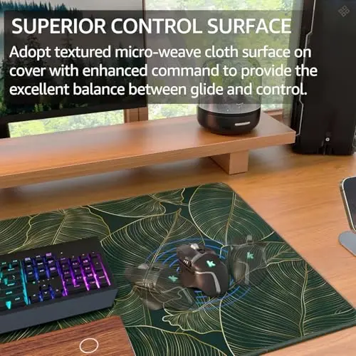 KTRIO Large Gaming Mouse Pad Desk Mat, Superior Micro-Weave Cloth, Non-Slip Rubber Base, Stitched Edges, Water-Resistant, for Gamer, Office & Home, 31.5 x 15.7 Inch，Golden Leaves - 2