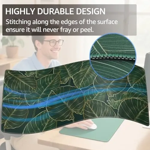KTRIO Large Gaming Mouse Pad Desk Mat, Superior Micro-Weave Cloth, Non-Slip Rubber Base, Stitched Edges, Water-Resistant, for Gamer, Office & Home, 31.5 x 15.7 Inch，Golden Leaves - 3