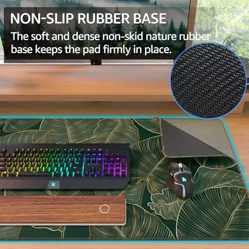 KTRIO Large Gaming Mouse Pad Desk Mat, Superior Micro-Weave Cloth, Non-Slip Rubber Base, Stitched Edges, Water-Resistant, for Gamer, Office & Home, 31.5 x 15.7 Inch，Golden Leaves - 4