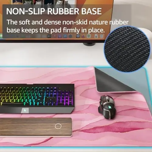 KTRIO Large Gaming Mouse Pad Desk Mat, Superior Micro-Weave Cloth, Non-Slip Rubber Base, Stitched Edges, Water-Resistant, for Gamer, Office & Home, 31.5 x 15.7 Inch，Pink Glow - 3
