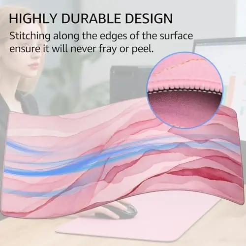 KTRIO Large Gaming Mouse Pad Desk Mat, Superior Micro-Weave Cloth, Non-Slip Rubber Base, Stitched Edges, Water-Resistant, for Gamer, Office & Home, 31.5 x 15.7 Inch，Pink Glow - 4