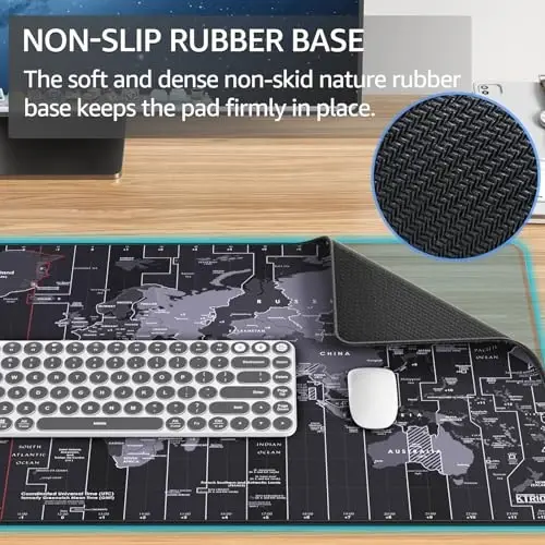 KTRIO Large Gaming Mouse Pad with Stitched Edges, Extended Mousepad with Superior Micro-Weave Cloth, Non-Slip Base, Water Resist Keyboard Pad, Desk Mat for Gamer, Office & Home, 31.5x15.7in, World Map - KTRIO (1)