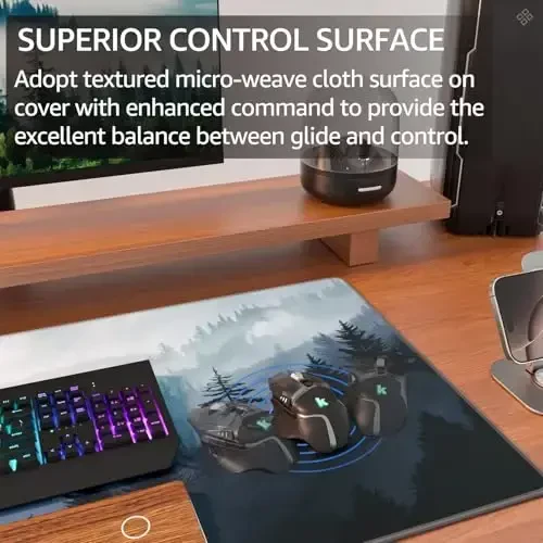 KTRIO Large Gaming Mouse Pad with Stitched Edges, Extended Mousepad with Superior Micro-Weave Cloth, Non-Slip Base, Water Resist Keyboard Pad for Gamer, Office & Home, 31.5x15.7in, Cloud Forest - 2