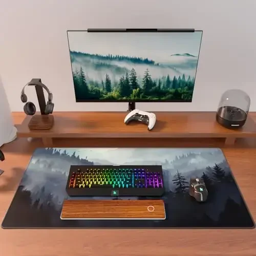 KTRIO Large Gaming Mouse Pad with Stitched Edges, Extended Mousepad with Superior Micro-Weave Cloth, Non-Slip Base, Water Resist Keyboard Pad for Gamer, Office & Home, 31.5x15.7in, Cloud Forest - 6