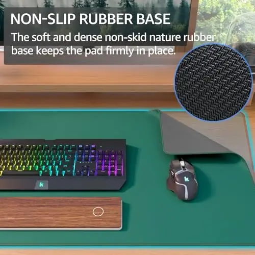 KTRIO Large Gaming Mouse Pad with Stitched Edges, Extended Mousepad with Superior Micro-Weave Cloth, Non-Slip Base, Water Resist Keyboard Pad for Gamer, Office & Home, 31.5x15.7in, Forest Green - 4