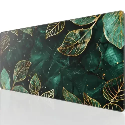 KTRIO Large Gaming Mouse Pad with Stitched Edges, Extended Mousepad with Superior Micro-Weave Cloth, Non-Slip Base, Water Resist Keyboard Pad for Gamer, Office & Home, 31.5x15.7in, Green Leaves - 1