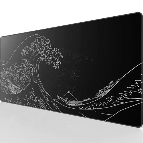 KTRIO Large Gaming Mouse Pad with Stitched Edges, Extended Mousepad with Superior Micro-Weave Cloth, Non-Slip Base, Water Resist Keyboard Pad for Gamer, Office & Home, 31.5x15.7in, Kanagawa Wave - KTRIO