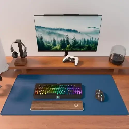 KTRIO Large Gaming Mouse Pad with Stitched Edges, Extended Mousepad with Superior Micro-Weave Cloth, Non-Slip Base, Water Resist Keyboard Pad for Gamer, Office & Home, 31.5x15.7in, Navy Blue - 6