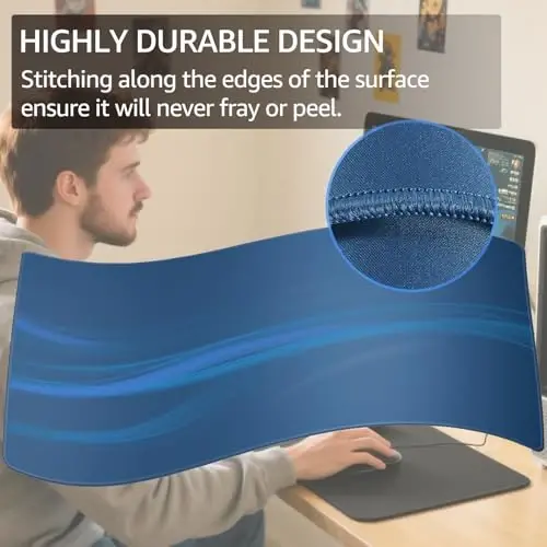 KTRIO Large Gaming Mouse Pad with Stitched Edges, Extended Mousepad with Superior Micro-Weave Cloth, Non-Slip Base, Water Resist Keyboard Pad for Gamer, Office & Home, 31.5x15.7in, Navy Blue - 3