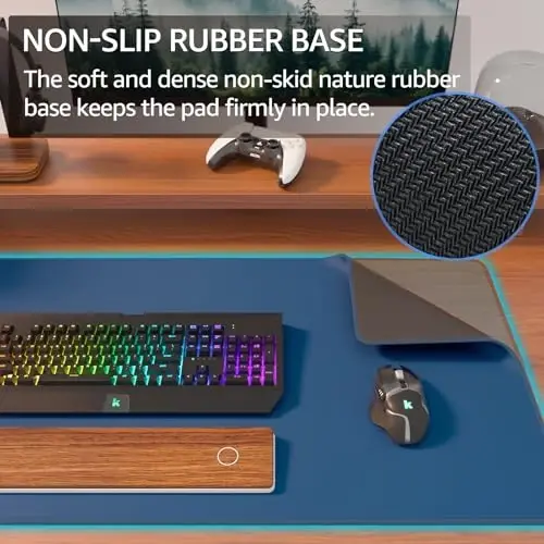 KTRIO Large Gaming Mouse Pad with Stitched Edges, Extended Mousepad with Superior Micro-Weave Cloth, Non-Slip Base, Water Resist Keyboard Pad for Gamer, Office & Home, 31.5x15.7in, Navy Blue - 4