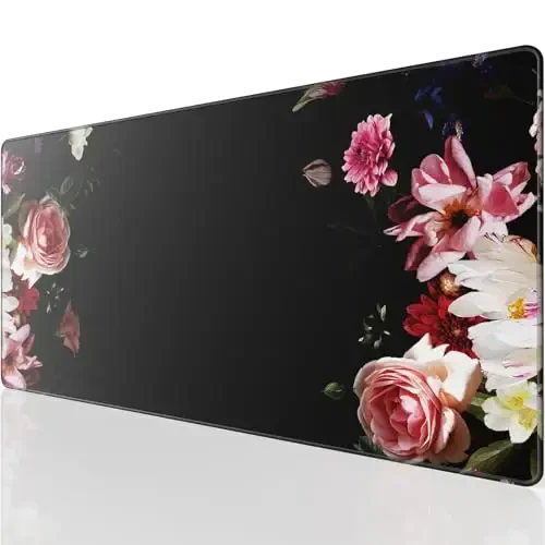 KTRIO Large Gaming Mouse Pad with Stitched Edges, Extended Mousepad with Superior Micro-Weave Cloth, Non-Slip Base, Water Resist Keyboard Pad for Gamer, Office & Home, 31.5x15.7in, Peony Flower - 1