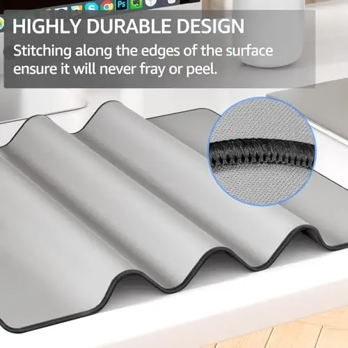 KTRIO Large Gaming Mouse Pad with Stitched Edges, Extended Mousepad with Superior Micro-Weave Cloth, Non-Slip Base, Water Resist Keyboard Pad for Gamer, Office & Home, 31.5x15.7in, Silver Grey - 3