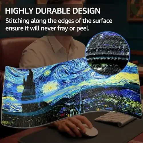 KTRIO Large Gaming Mouse Pad with Stitched Edges, Extended Mousepad with Superior Micro-Weave Cloth, Non-Slip Base, Water Resist Keyboard Pad for Gamer, Office & Home, 31.5x15.7in, Starry Night - 3
