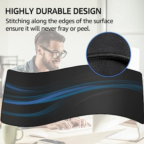 KTRIO Large Gaming Mouse Pad with Superior Micro-Weave Cloth, Extended Desk Mousepad with Stitched Edges, Non-Slip Base, Water Resist Keyboard Pad for Gamer, Office & Home, 31.5 x 11.8 in, Black - 4