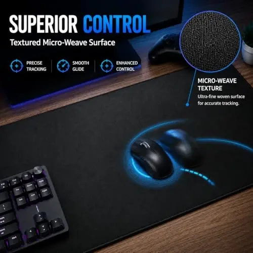 KTRIO Large Gaming Mouse Pad with Superior Micro-Weave Cloth, Extended Desk Mousepad with Stitched Edges, Non-Slip Base, Water Resist Keyboard Pad for Gamer, Office & Home, 31.5 x 11.8 in, Black - 2