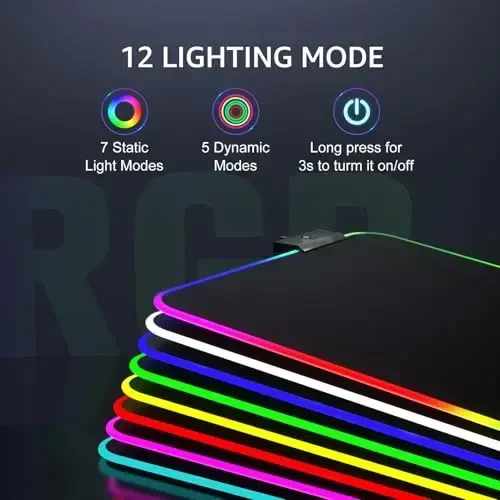 KTRIO RGB Большой игровой коврик для мыши с прошитыми краями, превосходная микроткань, нескользящая основа, водоотталкивающее покрытие, 80 x 30 см, RGB черный - 2