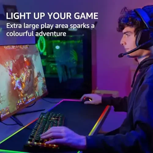 KTRIO RGB Большой игровой коврик для мыши с прошитыми краями, превосходная микроткань, нескользящая основа, водоотталкивающее покрытие, 80 x 30 см, RGB черный - 6