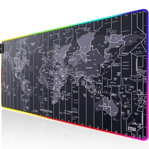 KTRIO RGB Katta O'yin Sichqoncha Paneli Tikilgan Qirralar, Yuqori Mikro-To'qilgan Mato, Sirpanmaydigan Asos, Suvga Chidamli Qoplama, 31,5 x 15,7 dyuym, RGB Dunyo Xaritasi - 1