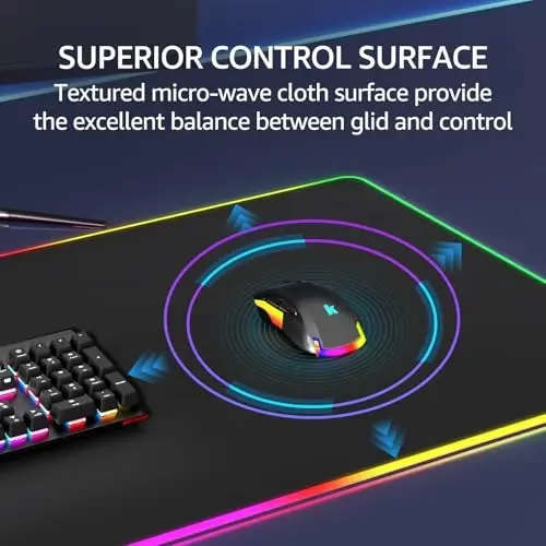 KTRIO RGB katta oʻyin sichqonchasi yostigʻi tikilgan qirralar, yuqori mikro toʻquv mato, sirpanmaydigan taglik, suvga chidamli qoplama, 31,5 x 15,7 dyuym, RGB qora - 4