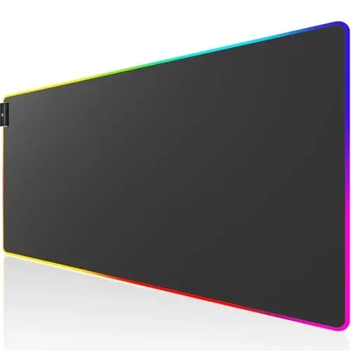 KTRIO RGB katta oʻyin sichqonchasi yostigʻi tikilgan qirralar, yuqori mikro toʻquv mato, sirpanmaydigan taglik, suvga chidamli qoplama, 31,5 x 15,7 dyuym, RGB qora - KTRIO