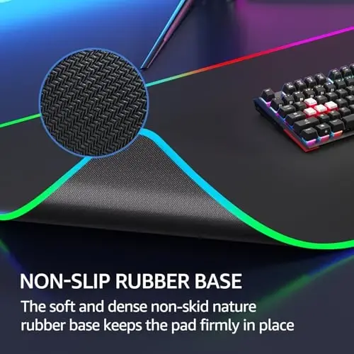 KTRIO RGB katta oʻyin sichqonchasi yostigʻi tikilgan qirralari bilan, LED kengaytirilgan sichqoncha yostigʻi yuqori mikro toʻquv matosi, sirpanmaydigan taglik, suvga chidamli klaviatura yostigʻi, oʻyinchi, ofis va uy uchun stol yostigʻi, 35,4 x 15,7 dyuym - 4