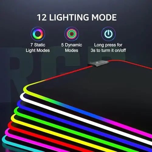 KTRIO RGB katta oʻyin sichqonchasi yostigʻi tikilgan qirralari bilan, LED kengaytirilgan sichqoncha yostigʻi yuqori mikro toʻquv matosi, sirpanmaydigan taglik, suvga chidamli klaviatura yostigʻi, oʻyinchi, ofis va uy uchun stol yostigʻi, 35,4 x 15,7 dyuym - KTRIO (1)