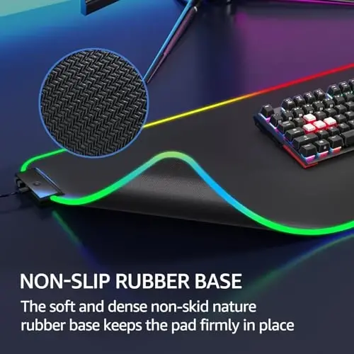 KTRIO RGB katta o'yin sichqonchasi yostig'i tikilgan qirralari, yuqori mikro-to'quv matosi, sirpanmaydigan asos, suvga chidamli qoplama, 31,5 x 11,8 dyuym, RGB qora - 4