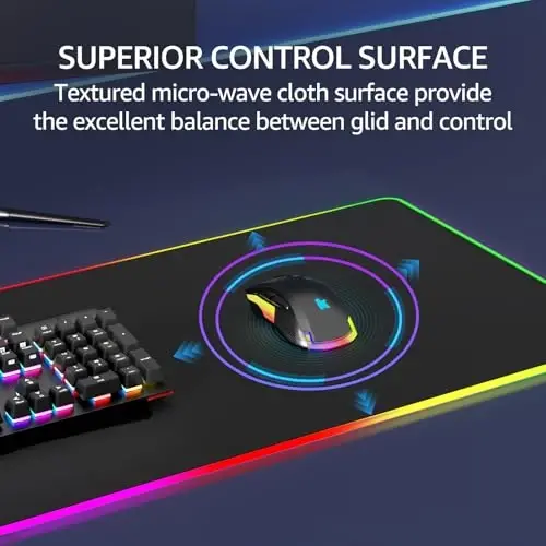 KTRIO RGB Large Gaming Mouse Pad with Stitched Edges, Superior Micro-Weave Cloth, Non-Slip Base, Water Resist Coating, 31.5 x 11.8 in, RGB Black - 3