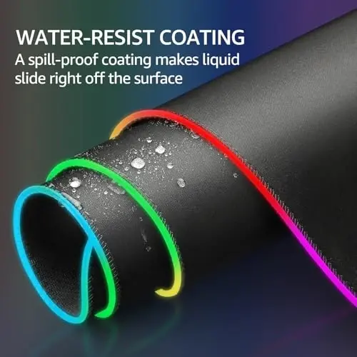 KTRIO RGB Large Gaming Mouse Pad with Stitched Edges, Superior Micro-Weave Cloth, Non-Slip Base, Water Resist Coating, 31.5 x 11.8 in, RGB Black - 5