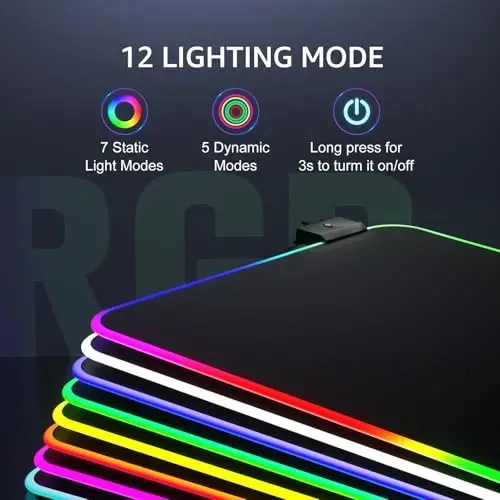 KTRIO RGB Large Gaming Mouse Pad with Stitched Edges, Superior Micro-Weave Cloth, Non-Slip Base, Water Resist Coating, 31.5 x 15.7 in, RGB Black - 3