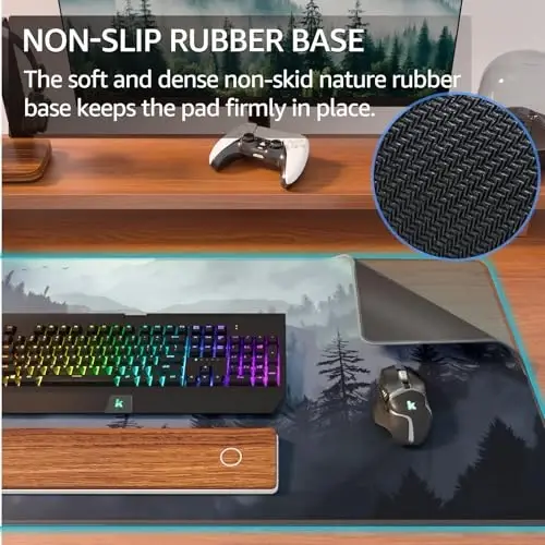 KTRIO Tikilgan qirralarga ega katta o'yin sichqonchasi, Superior Micro-Weave matoli kengaytirilgan sichqoncha, sirpanmaydigan taglik, Gamer, ofis va uy uchun suvga chidamli klaviatura, 31,5x15,7 dyuym, Bulutli o'rmon - 4