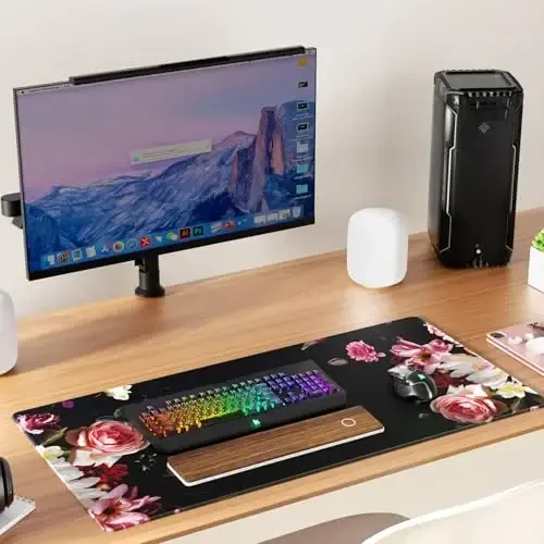 KTRIO Tikilgan qirralari bo'lgan katta o'yin sichqonchasi, Superior Micro-To'quv matoli kengaytirilgan sichqoncha, Sirpanmaydigan taglik, Gamer, Ofis va Uy uchun suvga chidamli klaviatura, 31,5x15,7 dyuym, Pion guli - 6