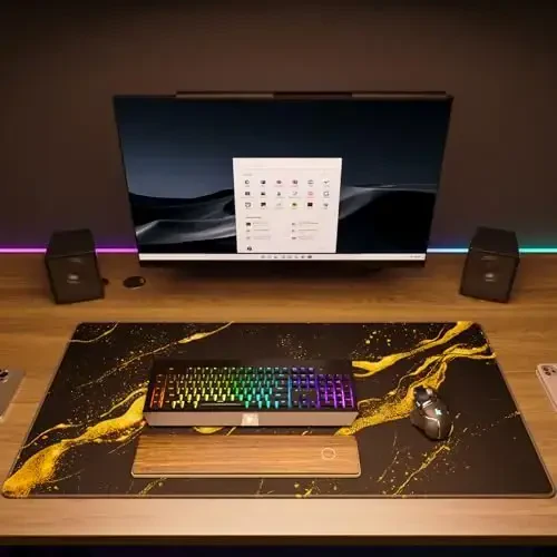 KTRIO Large Gaming Mouse Pad with Stitched Edges, Extended Mousepad with Superior Micro-Weave Cloth, Non-Slip Base, Water Resist Keyboard Pad for Gamer, Office & Home, 31.5x15.7in, Black Gold - 6