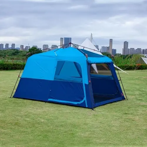 KTT Extra Large Tent 6-10-12-14 Person(A),Family Cabin Tents,2 Rooms,3 Doors and 3 Windows with Mesh,Straight Wall,Waterproof,Double Layer,Big Tent for Outdoor,Picnic,Camping,Family Gathering - 5